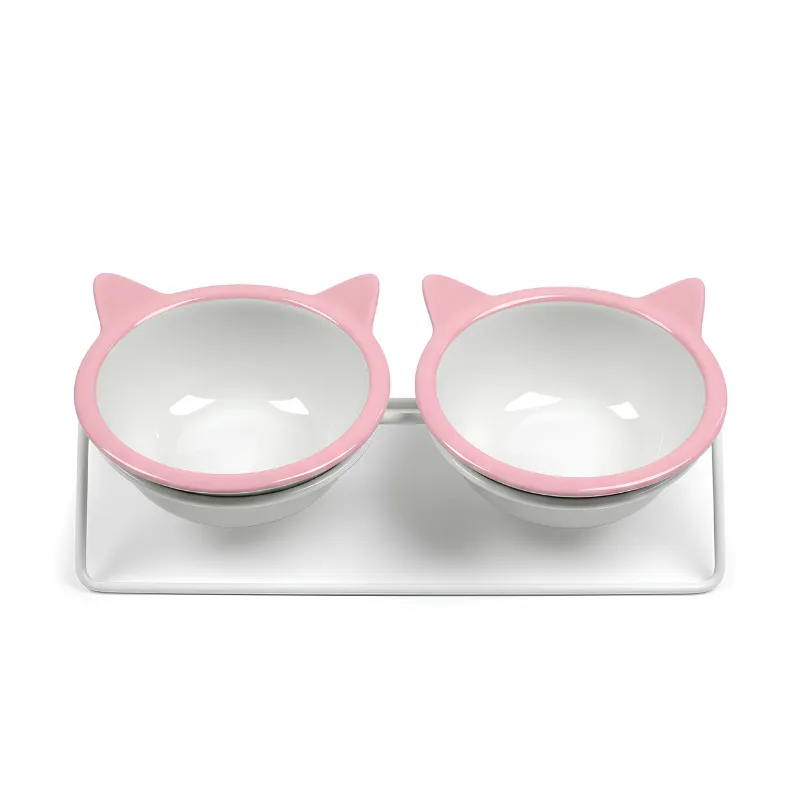 Набор из 2-х мисок керамических на металической подставке в виде мордочки, 330 мл