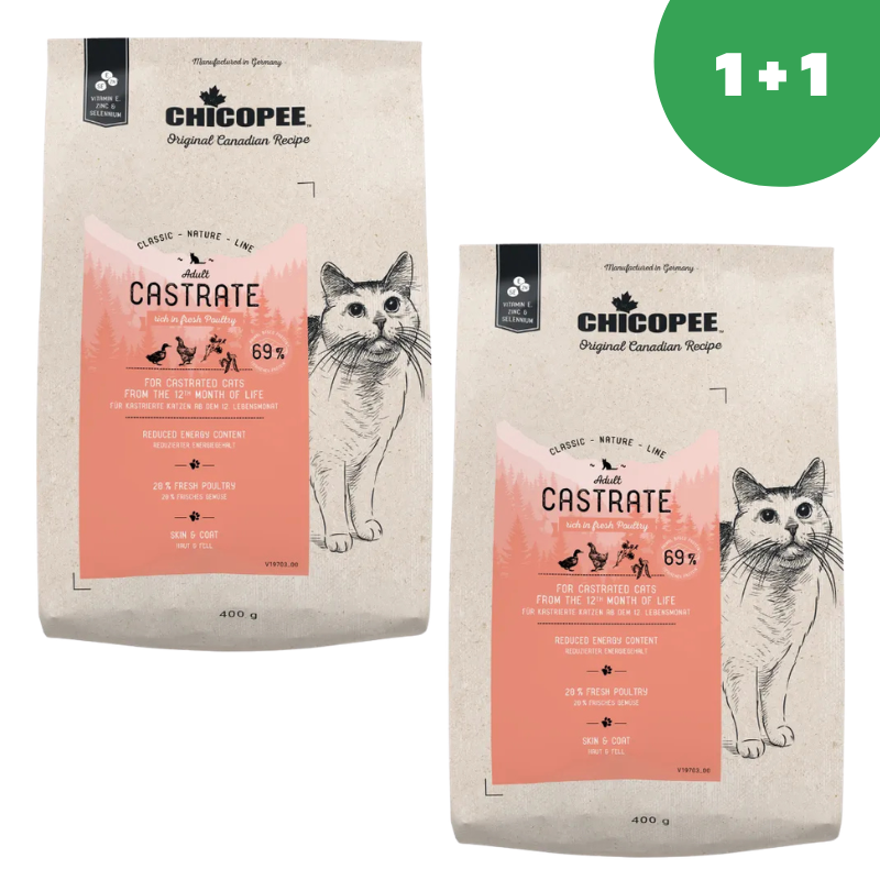 Chicopee CNL Castrate (Чикопи Кастрат с птицей) Корм для стерилизованных котов 0,4кг+0,4кг