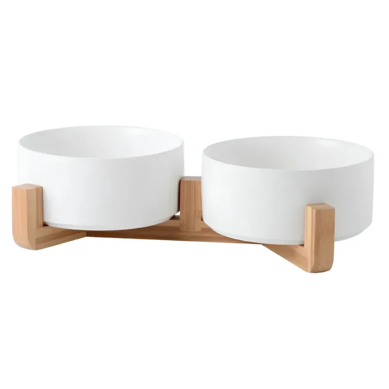 Миска керамическая на подставке ДВОЙНАЯ БЕЛАЯ (0.4л)