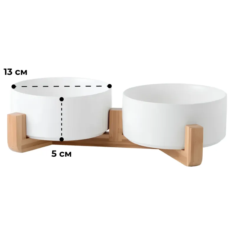 Миска керамическая на подставке ДВОЙНАЯ БЕЛАЯ (0.4л)