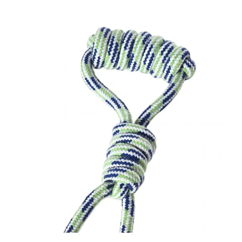 Игрушка из веревки с ручкой и тремя узлами сине-зеленая