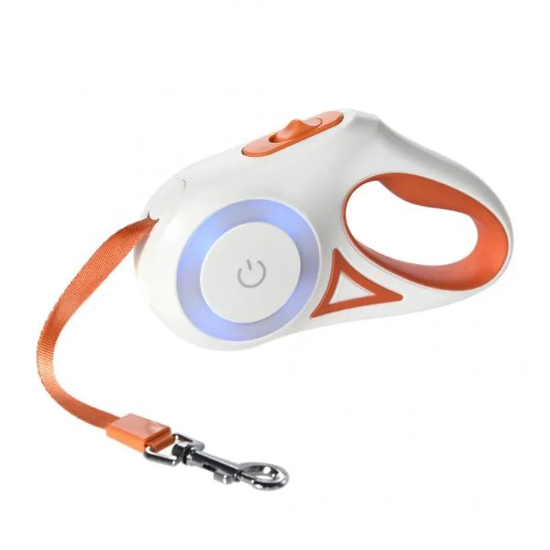 Поводок-рулетка с LED подсветкой оранжевый 3 м