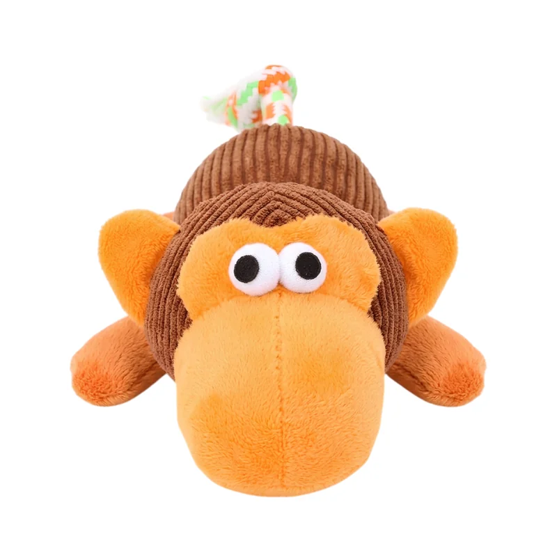 Игрушка плюшевая для собак "Зверёк слоненок / бычок / утканос / обезьяна" (20 cм) с шуршалкой и пищалкой в ассортименте