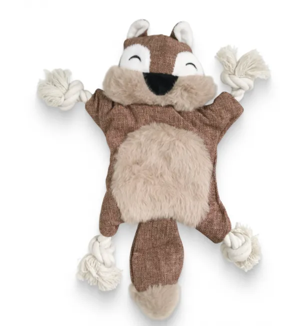 Игрушка мягкая для собак "Бурундук " плюшевая с верёвкой, шуршалкой и пищалкой