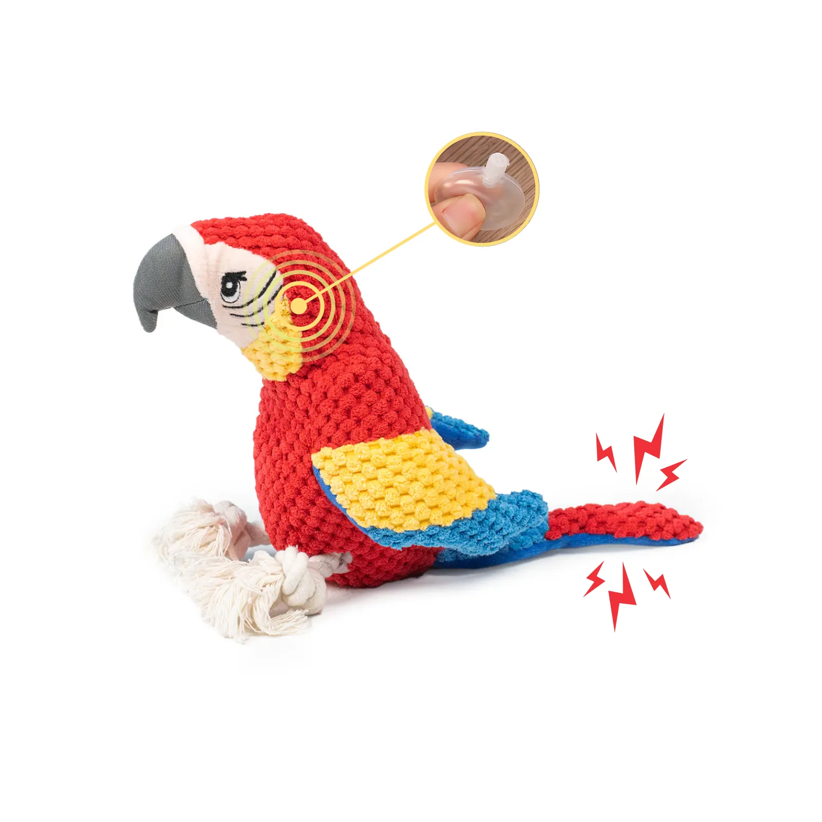 Игрушка плюшевая для собак "Попугай" с шуршащей бумагой и пищалкой