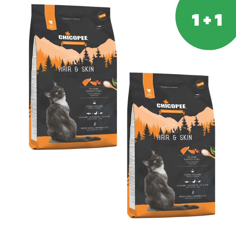 Chicopee HNL Hair and Skin (Чикопи Хэа&Скин с лососем) Корм для котов 0.4 кг+ 0.4кг