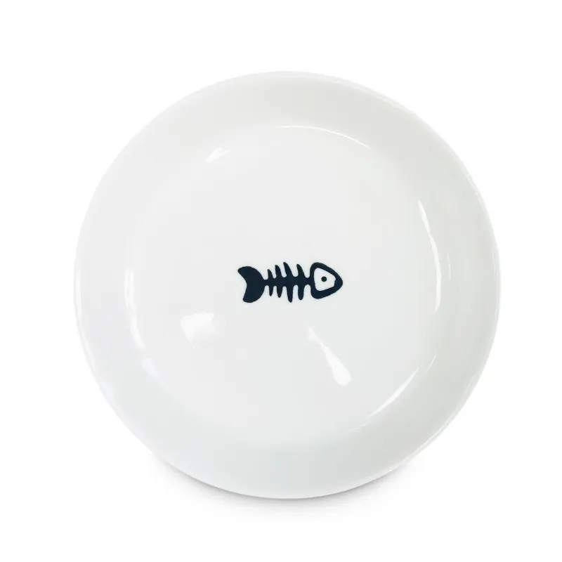 Миска керамическая БЕЛАЯ с рисунком CКЕЛЕТ РЫБЫ, 250 мл